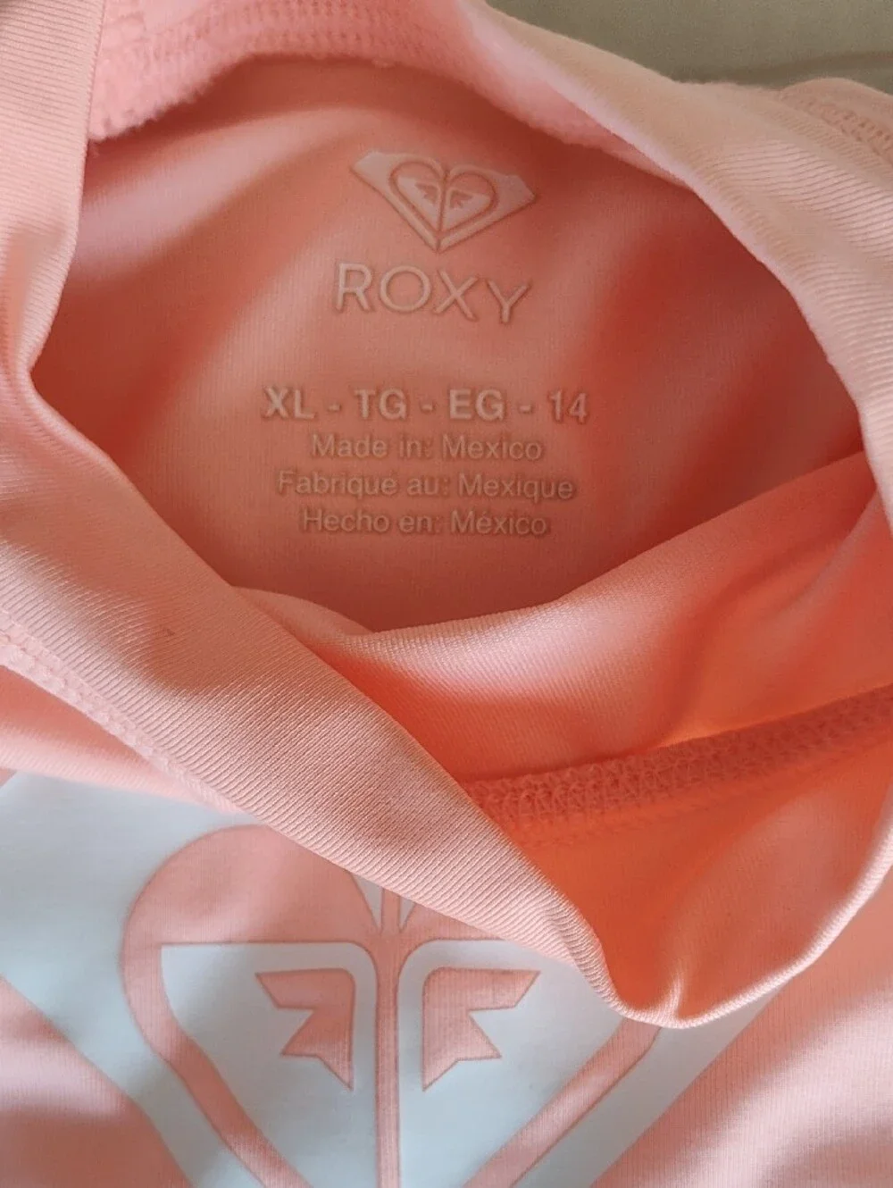 Roxy Peach Long Sleeve Swim Top with White Heart Logo